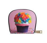 KOUUIP Colorful Cupcakes Rainbow Flower Cake print Womens Credit Card Holder Wallet Zip Leather Card Case Card Holder Unisex For Men And Women, White, One Size