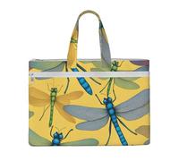 KOUUIP Colorful Dragonfly Canvas Document Bag with Print 10.6 * 15 Inch, 2 Zipper Pockets, Clutter-Free for Office Files