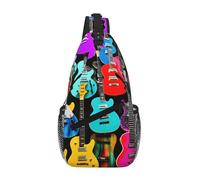 KOUUIP Colorful Guitars Crossbody Bag For Men And Women, Anti Theft Crossbody Chest Bag Casual Travel Bag For Hiking