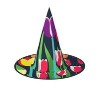 KOUUIP Colorful Tulips Print Women Witch Hat - Cosplay Party Costume Accessory For - Halloween Party Decor Costume