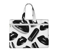 KOUUIP Cool Black Lipstick Lips Canvas Document Bag with Print 10.6 * 15 Inch, 2 Zipper Pockets, Clutter-Free for Office Files