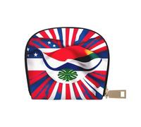 KOUUIP Costa Rica Flag print Womens Credit Card Holder Wallet Zip Leather Card Case Card Holder Unisex For Men And Women, White, One Size