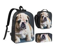 KOUUIP Cute Bulldog Puppy 1 print Backpacks With Lunch Pack Pencil Case 3pcs, Lightweight Bookbag Unisex for Traveling