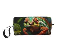 KOUUIP Cute Chameleon print Large Capacity Travel Makeup Case Organizer Makeup Bag Portable Cosmetic Bag For Women, White, One Size