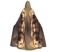 KOUUIP cute Labrador Dog print Medieval Hooded Cloak with hood Cape Adult Halloween Cosplay Robe Wizard Costume For Women Men
