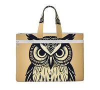 KOUUIP Cute Owl Canvas Document Bag with Print 10.6 * 15 Inch, 2 Zipper Pockets, Clutter-Free for Office Files