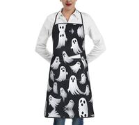 KOUUIP Cute White Ghost Halloween Pattern 1 print Apron with Large Pocket, Kitchen Cooking Aprons, Adjustable Bib Soft Chef Apron for Men Women, White, One Size, White, One Size
