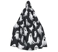 KOUUIP Cute White Ghost Halloween Pattern 1 print Medieval Hooded Cloak with hood Cape Adult Halloween Cosplay Robe Wizard Costume For Women Men