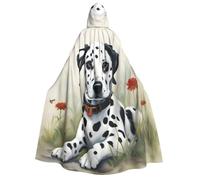 KOUUIP Dalmatian print Medieval Hooded Cloak with hood Cape Adult Halloween Cosplay Robe Wizard Costume For Women Men