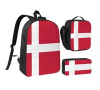 KOUUIP Danish flag print Backpacks With Lunch Pack Pencil Case 3pcs, Lightweight Bookbag Unisex for Traveling