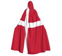 KOUUIP Danish flag print Medieval Hooded Cloak with hood Cape Adult Halloween Cosplay Robe Wizard Costume For Women Men