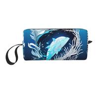 KOUUIP Deep Blue Animal Whale print Large Capacity Travel Makeup Case Organizer Makeup Bag Portable Cosmetic Bag For Women, White, One Size