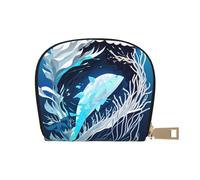KOUUIP Deep Blue Animal Whale print Womens Credit Card Holder Wallet Zip Leather Card Case Card Holder Unisex For Men And Women, White, One Size