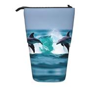 KOUUIP Dolphins in the sea 1 print Telescopic Pencil Bag Pen Holder Stationery Case, Stand-up Retractable Bag Standing Organizer