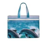KOUUIP Dolphins in the sea Canvas Document Bag with Print 10.6 * 15 Inch, 2 Zipper Pockets, Clutter-Free for Office Files