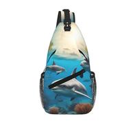 KOUUIP Dolphins Sea Turtle Shark Octopus Coral Crossbody Bag For Men And Women, Anti Theft Crossbody Chest Bag Casual Travel Bag For Hiking