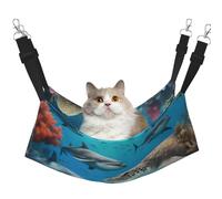 KOUUIP Dolphins Sea Turtle Shark Octopus Coral Reef Print Cat Hammock for Cage Hanging,Pet Hammock Bed Adjustable,Soft Sleeping Hammock for Cats,Ferret