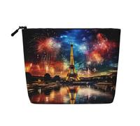 KOUUIP Eiffel Tower Fireworks print Cute Travel Toiletry Bag Makeup Bag Organizer Pouch,Travel Size Toiletries Bag for Women, Black, One Size
