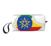 KOUUIP Ethiopia Flag Map print Large Capacity Travel Makeup Case Organizer Makeup Bag Portable Cosmetic Bag For Women, White, One Size