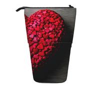 KOUUIP Falling Red Hearts print Telescopic Pencil Bag Pen Holder Stationery Case, Stand-up Retractable Bag Standing Organizer