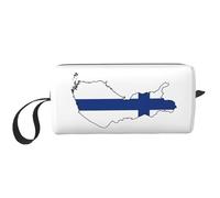 KOUUIP Finnish Flag Map print Large Capacity Travel Makeup Case Organizer Makeup Bag Portable Cosmetic Bag For Women, White, One Size
