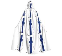 KOUUIP Finnish Flag Map print Medieval Hooded Cloak with hood Cape Adult Halloween Cosplay Robe Wizard Costume For Women Men