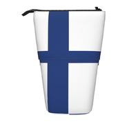 KOUUIP Finnish flag print Telescopic Pencil Bag Pen Holder Stationery Case, Stand-up Retractable Bag Standing Organizer
