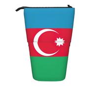 KOUUIP Flag of Azerbaijan print Telescopic Pencil Bag Pen Holder Stationery Case, Stand-up Retractable Bag Standing Organizer