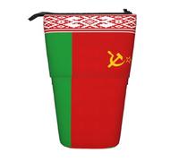 KOUUIP Flag of Belarus print Telescopic Pencil Bag Pen Holder Stationery Case, Stand-up Retractable Bag Standing Organizer