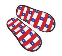 KOUUIP Flag of Chile Compact Travel Slippers, Plush Foldable Indoor Slippers for Hotel Spa and Guest Winter Use, Black, 5