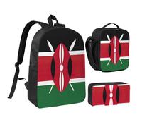 KOUUIP Flag of Kenya print Backpacks With Lunch Pack Pencil Case 3pcs, Lightweight Bookbag Unisex for Traveling