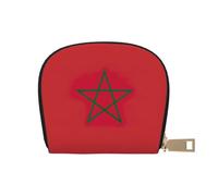KOUUIP Flag of Morocco print Womens Credit Card Holder Wallet Zip Leather Card Case Card Holder Unisex For Men And Women, White, One Size