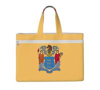 KOUUIP Flag of New Jersey Canvas Document Bag with Print 10.6 * 15 Inch, 2 Zipper Pockets, Clutter-Free for Office Files