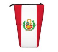KOUUIP Flag of Peru print Telescopic Pencil Bag Pen Holder Stationery Case, Stand-up Retractable Bag Standing Organizer