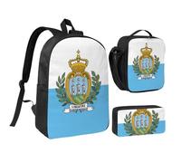 KOUUIP Flag of San Marino print Backpacks With Lunch Pack Pencil Case 3pcs, Lightweight Bookbag Unisex for Traveling