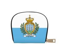 KOUUIP Flag of San Marino print Womens Credit Card Holder Wallet Zip Leather Card Case Card Holder Unisex For Men And Women, White, One Size