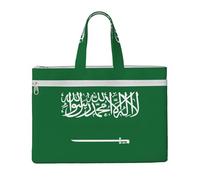 KOUUIP Flag of Saudi Arabia Canvas Document Bag with Print 10.6 * 15 Inch, 2 Zipper Pockets, Clutter-Free for Office Files