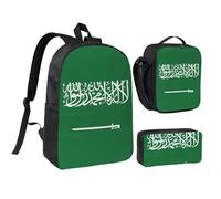 KOUUIP Flag of Saudi Arabia print Backpacks With Lunch Pack Pencil Case 3pcs, Lightweight Bookbag Unisex for Traveling