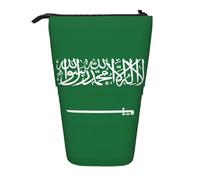 KOUUIP Flag of Saudi Arabia print Telescopic Pencil Bag Pen Holder Stationery Case, Stand-up Retractable Bag Standing Organizer