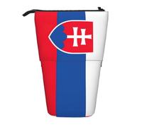 KOUUIP Flag of Slovakia print Telescopic Pencil Bag Pen Holder Stationery Case, Stand-up Retractable Bag Standing Organizer