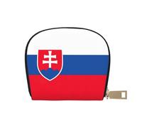 KOUUIP Flag of Slovakia print Womens Credit Card Holder Wallet Zip Leather Card Case Card Holder Unisex For Men And Women, White, One Size