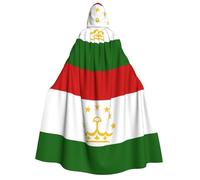 KOUUIP Flag of Tajikistan print Medieval Hooded Cloak with hood Cape Adult Halloween Cosplay Robe Wizard Costume For Women Men