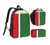 KOUUIP Flag of the Chechen Republic print Backpacks With Lunch Pack Pencil Case 3pcs, Lightweight Bookbag Unisex for Traveling