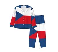 KOUUIP Flag of the Czech Republic print Soft Long Sleeve Top and Pants Womens Pajamas Set Pjs Sleepwear Set Lounge Sets, Black, XL