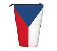 KOUUIP Flag of the Czech Republic print Telescopic Pencil Bag Pen Holder Stationery Case, Stand-up Retractable Bag Standing Organizer