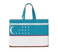 KOUUIP Flag of the Republic of Uzbekistan Canvas Document Bag with Print 10.6 * 15 Inch, 2 Zipper Pockets, Clutter-Free for Office Files
