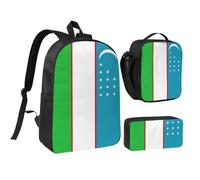 KOUUIP Flag of the Republic of Uzbekistan print Backpacks With Lunch Pack Pencil Case 3pcs, Lightweight Bookbag Unisex for Traveling