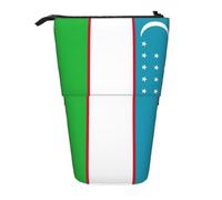 KOUUIP Flag of the Republic of Uzbekistan print Telescopic Pencil Bag Pen Holder Stationery Case, Stand-up Retractable Bag Standing Organizer