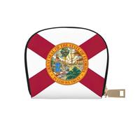 KOUUIP Florida flag print Womens Credit Card Holder Wallet Zip Leather Card Case Card Holder Unisex For Men And Women, White, One Size