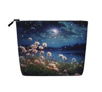 KOUUIP Flower and Moon Starry Night print Cute Travel Toiletry Bag Makeup Bag Organizer Pouch,Travel Size Toiletries Bag for Women, Black, One Size